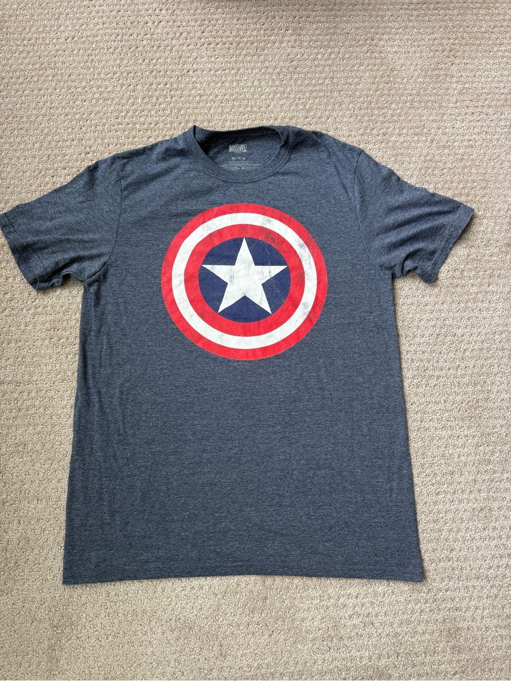Marvel Captain America Shield Crewneck T-Shirt - Dark Blue with Red & White